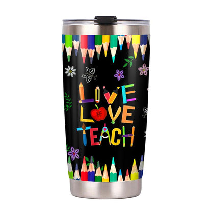 Teacher Tumbler Cup 20 Oz Live Love Teach Pencil Black Tumbler 20 Oz