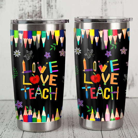 Teacher Tumbler Cup 20 Oz Live Love Teach Pencil Black Tumbler 20 Oz