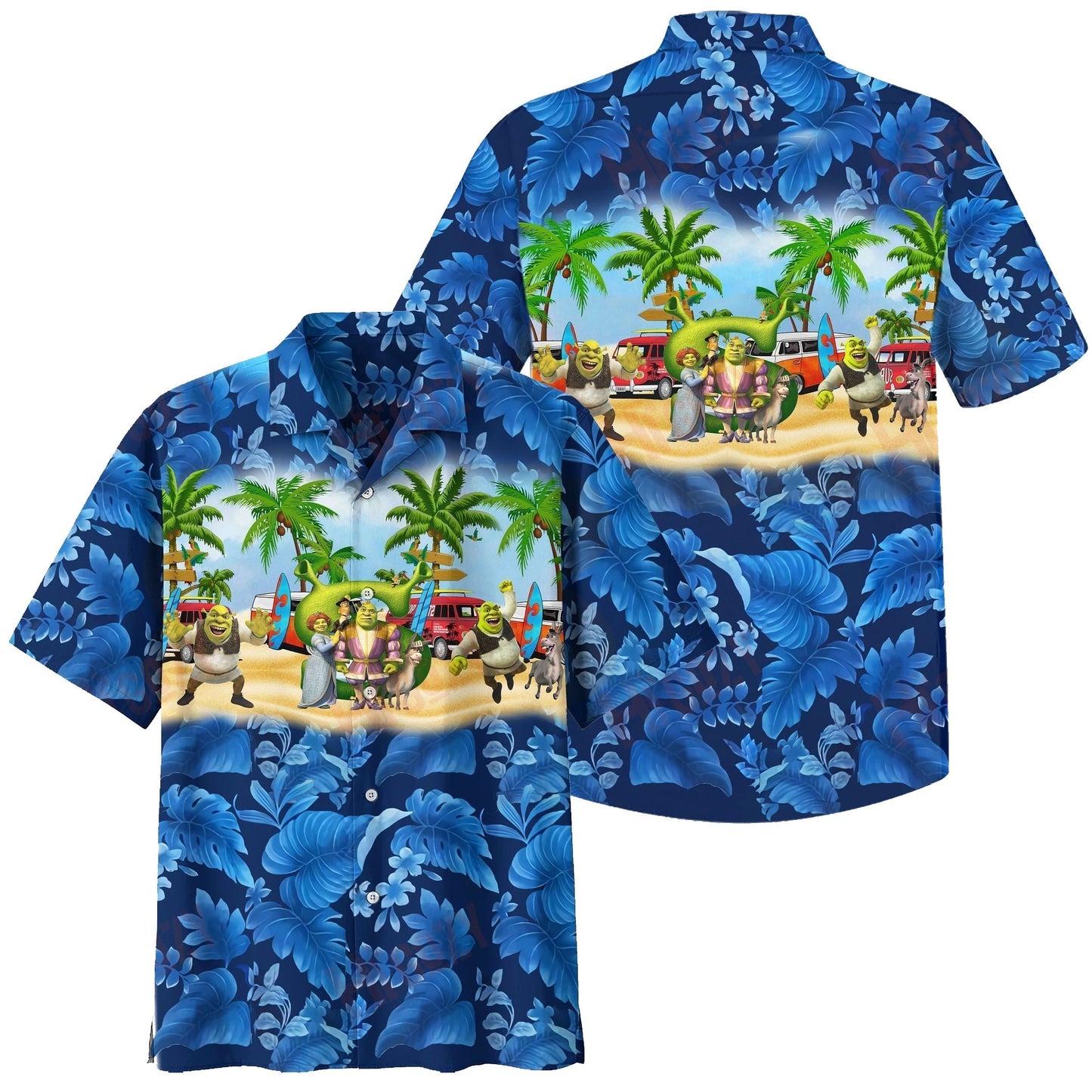 Shrek Hawaii Shirt Shrek And Friends Tropical Leaves Aloha Shirt Blue Unisex