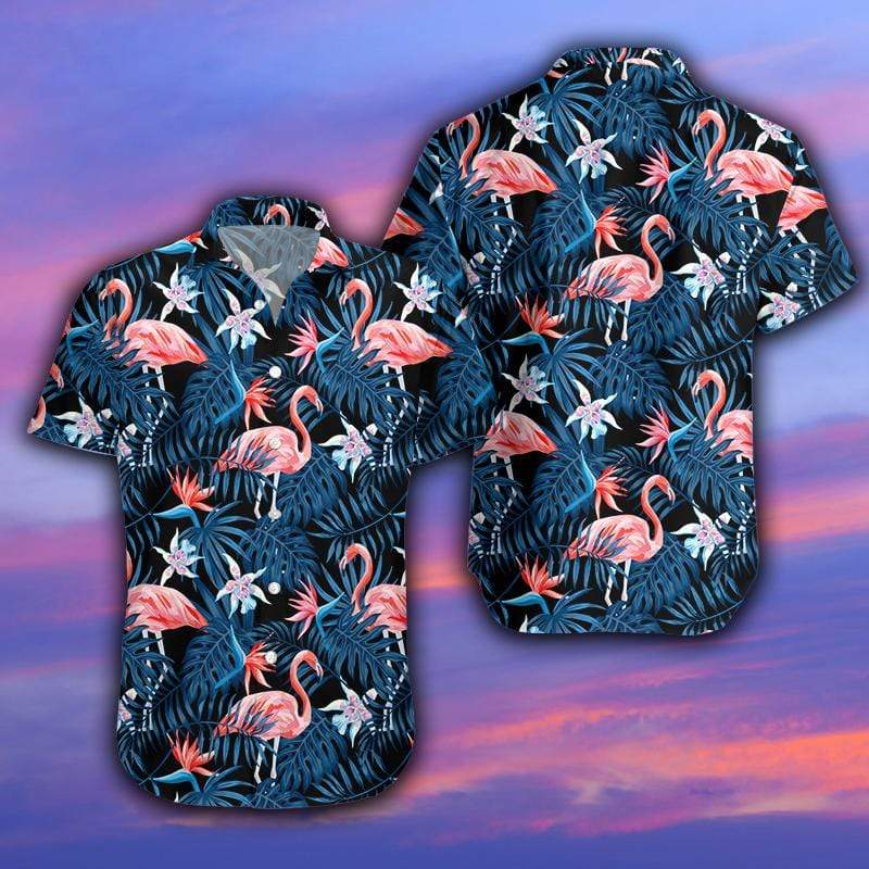 Unifinz Flamingo Aloha Shirt Black Flamingo Forest Hawaiian Shirt Flamingo Hawai Shirt 2022