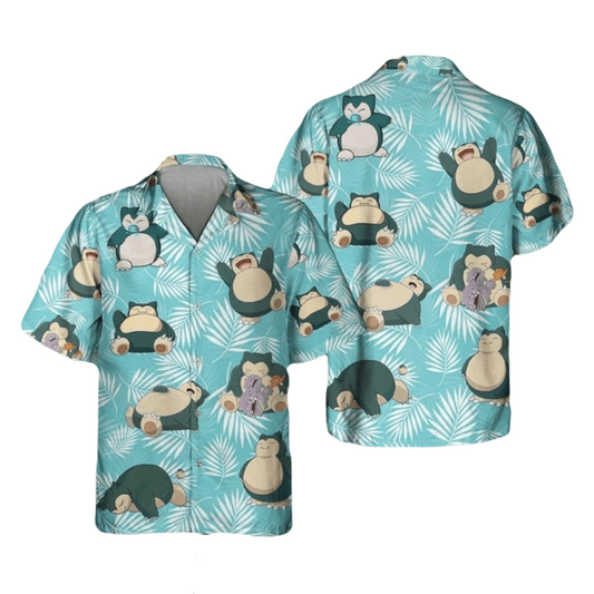 PKM Hawaii Shirt PKM Snorlax Different Poses Pattern Aloha Shirt Blue Unisex