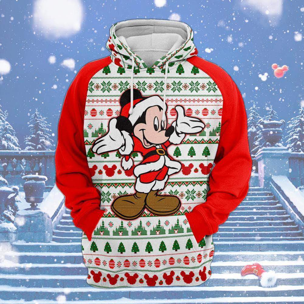 DN Hoodie MK Mouse Santa Claus Christmas Pattern White Red Hoodie