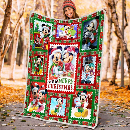 DN Blanket MK And MM Mouse Merry Christmas Red Green Blanket