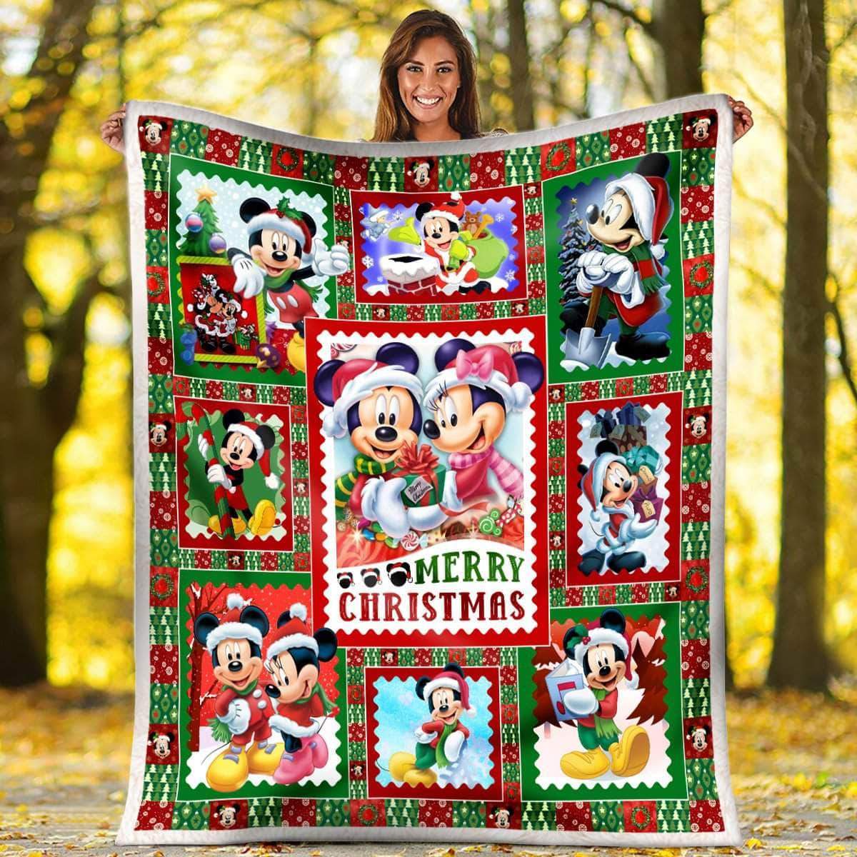 DN Blanket MK And MM Mouse Merry Christmas Red Green Blanket