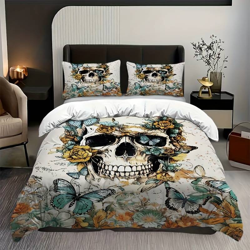 Skull Bedding Set Butterflies Roses With Skull Duvet Covers Colorful Unique Gift