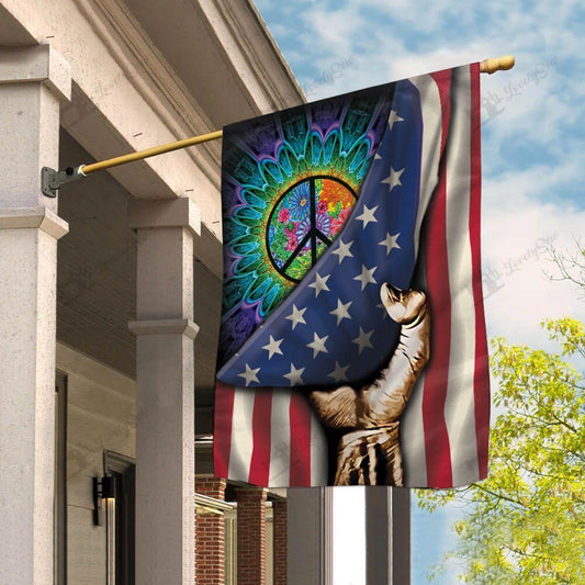  Hippie Flag Hippie Peace Symbol Inside American Flag House Flag