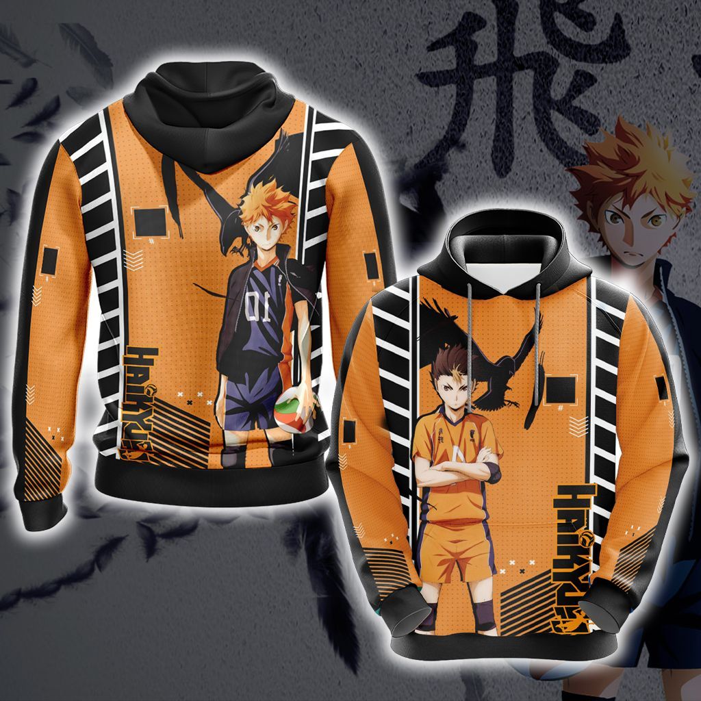  Haikyuu Hoodie Yu Nishinoya Hinata Shouyou Orange Black Hoodie Anime Hoodie Gift Full Size Full Print