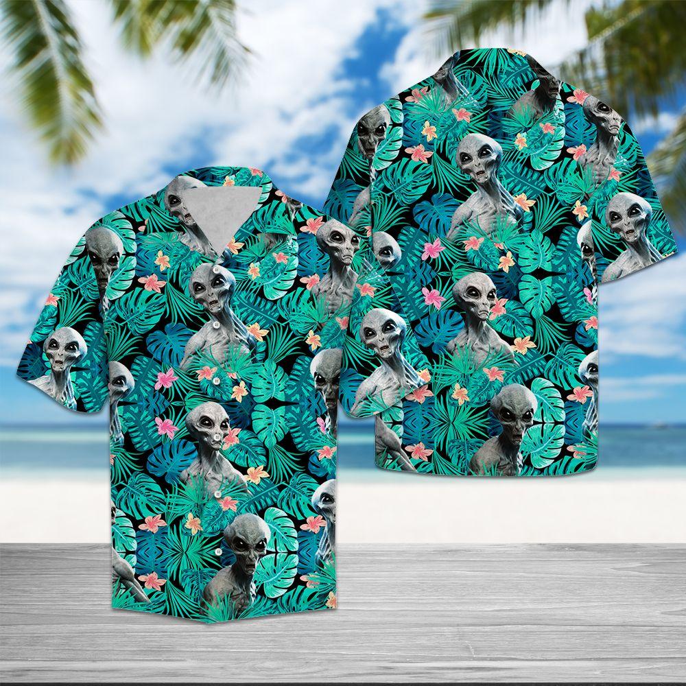 Unifinz Alien Hawaiian Shirt Tropical Alien 3D Hawaii Aloha Shirt Adult Unisex Full Print 2022