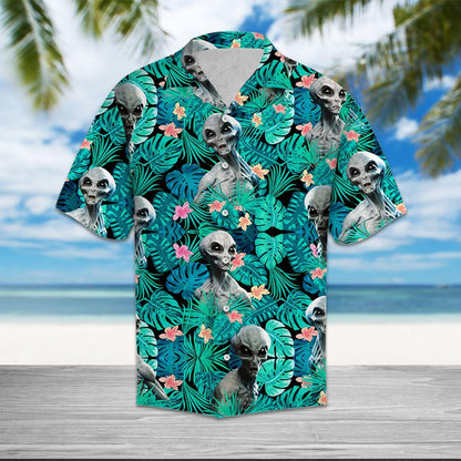 Unifinz Alien Hawaiian Shirt Tropical Alien 3D Hawaii Aloha Shirt Adult Unisex Full Print 2022