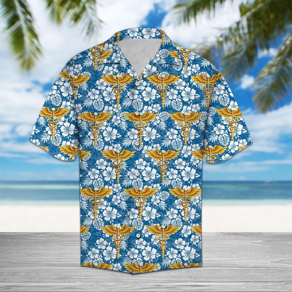 Unifinz Nurse Hawaiian Shirt Nurse Caduceus Tropical Aloha Shirt High Quality Nurse Hawaii Shirt 2022