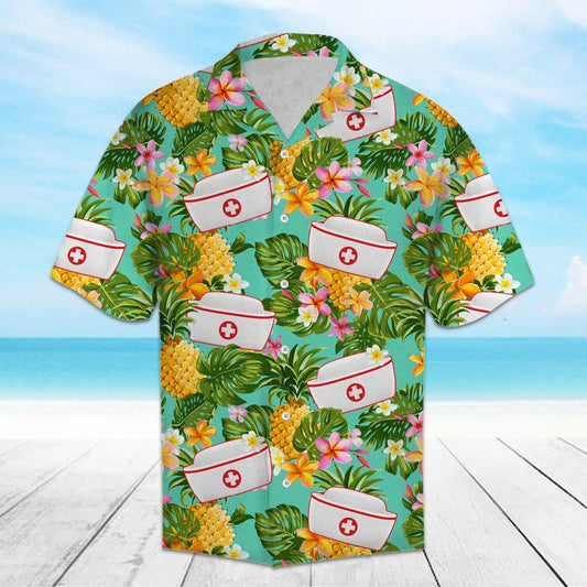 Unifinz Nurse Hawaiian T-Shirt Tropical Pineapple Aloha T-shirt Awesome Nurse Hawaii Shirt 2022