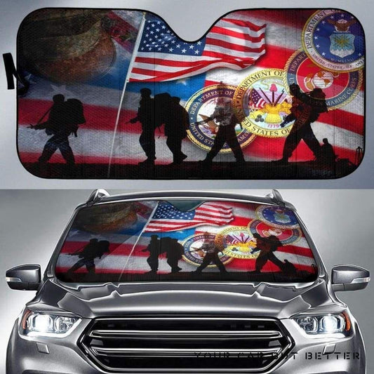  Veteran Car Sun Shade Military Logos American Flag Auto Sun Shade