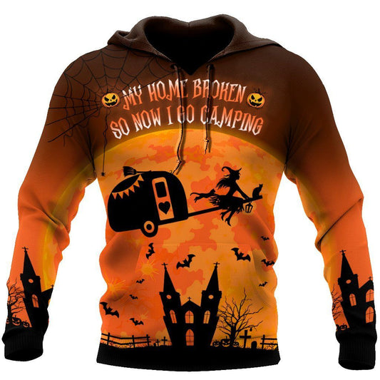 Halloween Shirt Camping Shirt My Home Broken So Now I Go Camping Orange Hoodie Halloween Hoodie