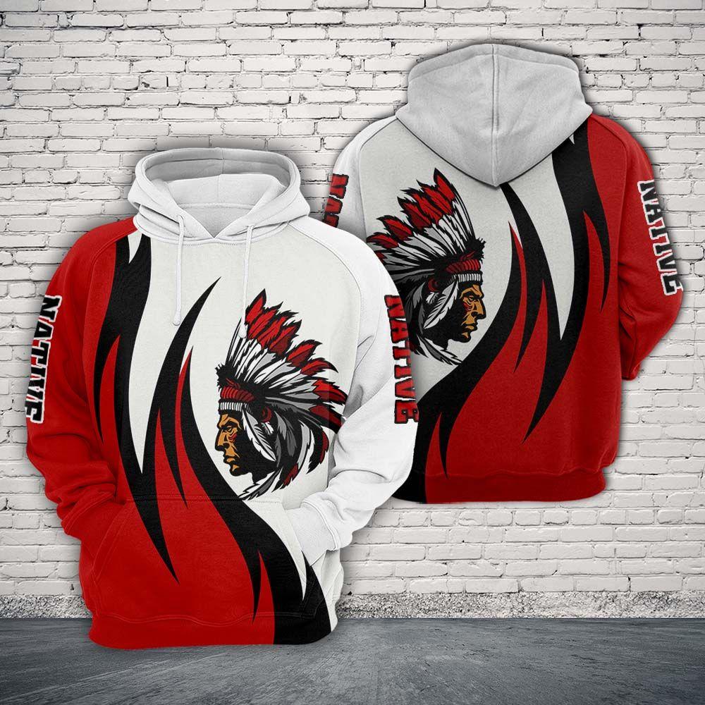 Native American Hoodie Native American Chief Red White Hoodie