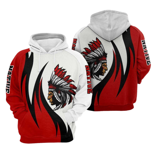 Native American Hoodie Native American Chief Red White Hoodie