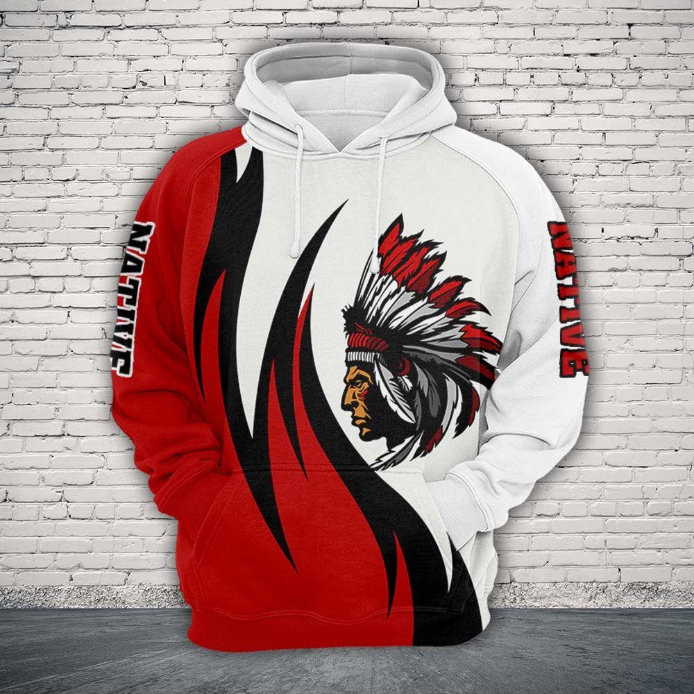 Native American Hoodie Native American Chief Red White Hoodie