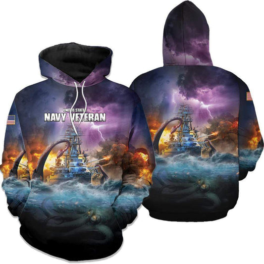 Unifinz United States Navy Veteran Hoodie Kraken Monster Awesome Hoodie Military Gifts Navy Veteran Apparel 2022