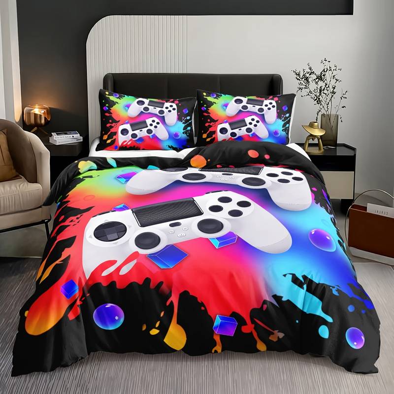 Game Bedding Set Game Controller Watercolor Duvet Covers Colorful Unique Gift