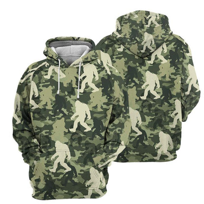 Unifinz Bigfoot Hoodie Bigfoot Camouflage White Green Pattern Hoodie Apparel Adult Unisex Full Print 2022