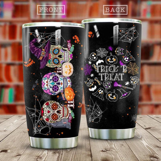 Halloween Tumbler 20 Oz Sugar Skull Trick Or Treat Spiderweb Black Tumbler Cup 20 Oz