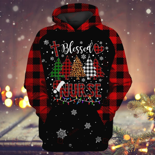 Nurse Christmas T-shirt Blessed Nurse Christmas Trees Red Hoodie Nurse Hoodie