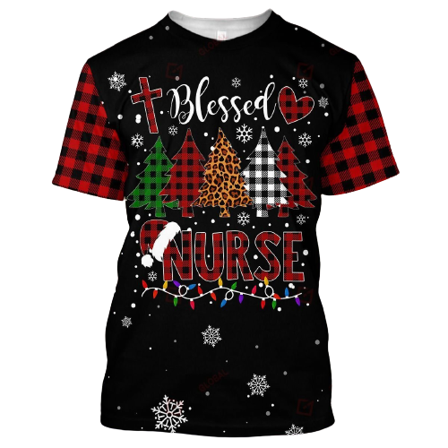 Nurse Christmas T-shirt Blessed Nurse Christmas Trees Red Hoodie Nurse Hoodie