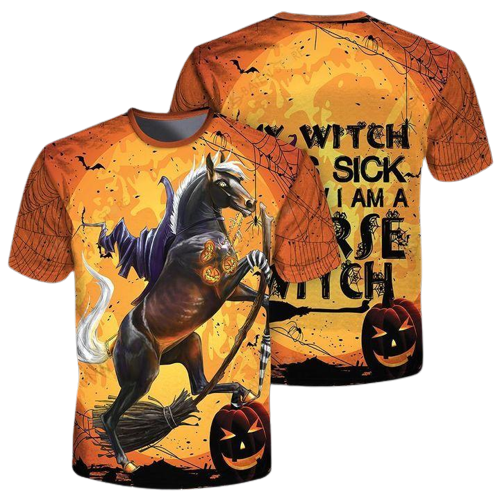 Halloween Shirt Horse T-shirt My Witch Was Sick Now I Am A Horse Witch Orange T-shirt