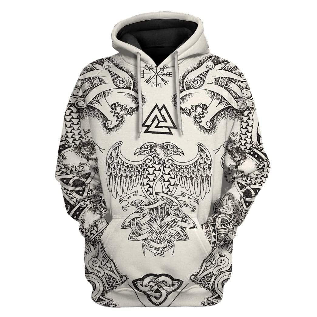 Viking Shirt Viking Ravens Valknut Dragon The Triple Horn Art Hoodie Apparel Adult Full Print Unisex