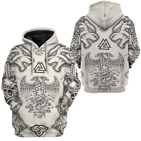  Viking Shirt Viking Ravens Valknut Dragon The Triple Horn Art Hoodie Apparel Adult Full Print Unisex