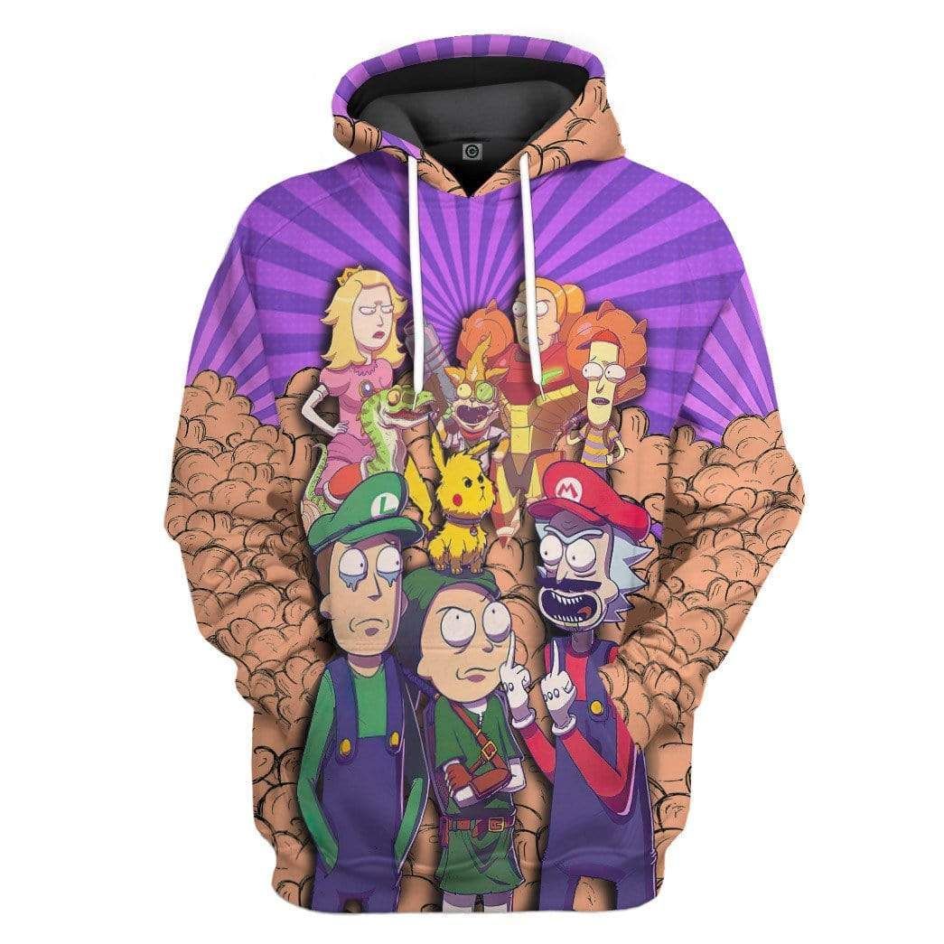  Rick And Morty Hoodie Rick And Morty Mario Brother Crosssover Purple Hoodie Apparel Adult Women Men