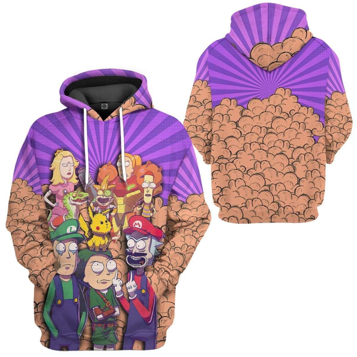  Rick And Morty Hoodie Rick And Morty Mario Brother Crosssover Purple Hoodie Apparel Adult Women Men