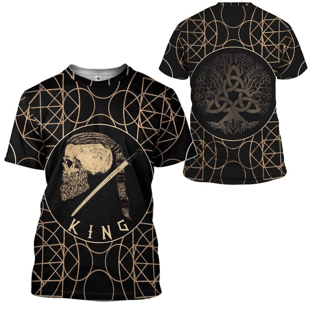  Viking Shirt Viking King Skull Sword Viking Tree Of Life Norse Art Style Black T-shirt Apparel