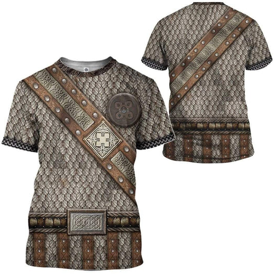  Viking T-shirt Viking Armor Silver Scales Brown Shirt Adult Full Print Full Size