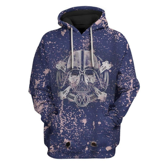  SW Hoodie SW Darth Skull Bleached Blue Hoodie SW Apparel For Fan Ault Uniex Full Print