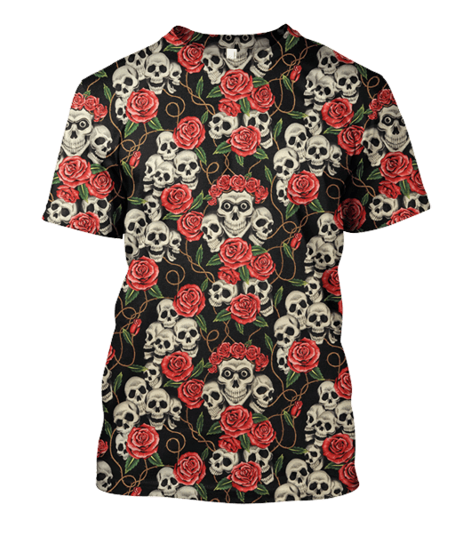  Halloween T-shirt Halloween Skull And Roses Black Red Hoodie Adult Unisex Full Print