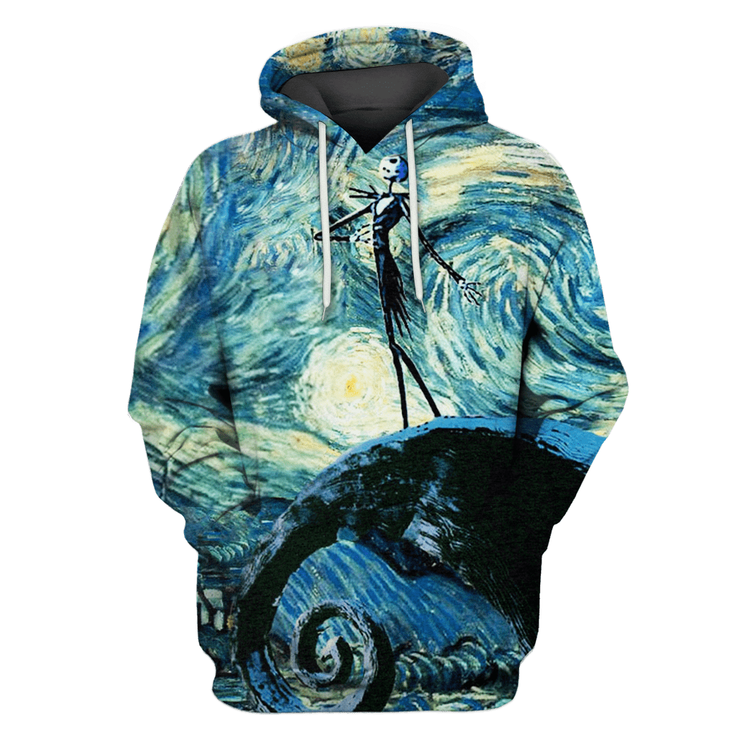  Nightmare Before Christmas T-shirt Jack Skellington Starry Night Art Concept Blue Hoodie Full Size Full Print