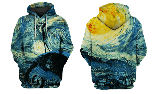  Nightmare Before Christmas T-shirt Jack Skellington Starry Night Art Concept Blue Hoodie Full Size Full Print