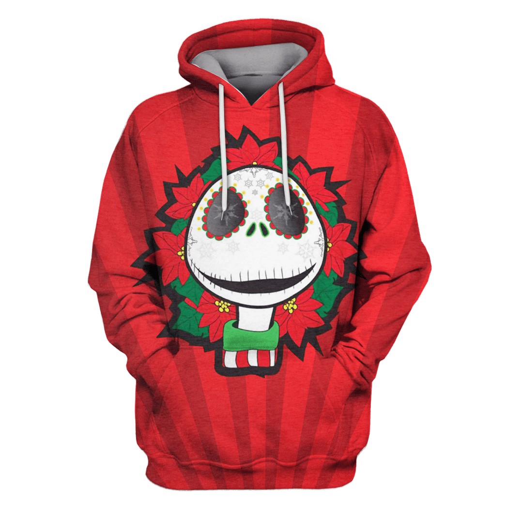 Nightmare Before Christmas Shirt Jack Skellington Christmas Wreath Sugar Skull Red Hoodie Nightmare Before Christmas Hoodie