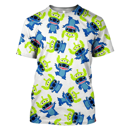 DN Shirt Stitch T-shirt Stitch Wearing Alien Hat Pattern White Hoodie Stitch Hoodie