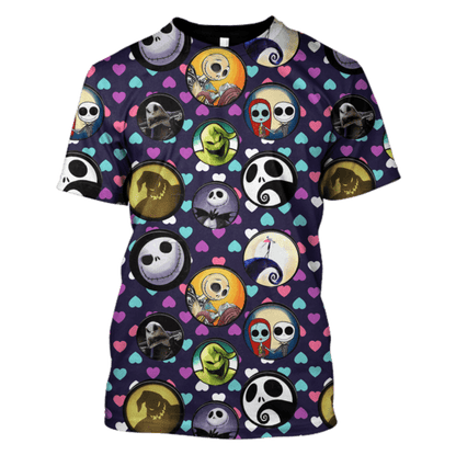 Nightmare Before Christmas T-shirt Nightmare Characters Circles Heart Shape Pattern Hoodie Nightmare Before Christmas Hoodie