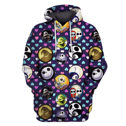 Nightmare Before Christmas T-shirt Nightmare Characters Circles Heart Shape Pattern Hoodie Nightmare Before Christmas Hoodie