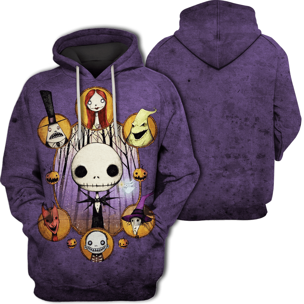 Nightmare Before Christmas Shirt Characters Jack Sally Ooogie Boogie Old Purple Hoodie Nightmare Before Christmas Hoodie