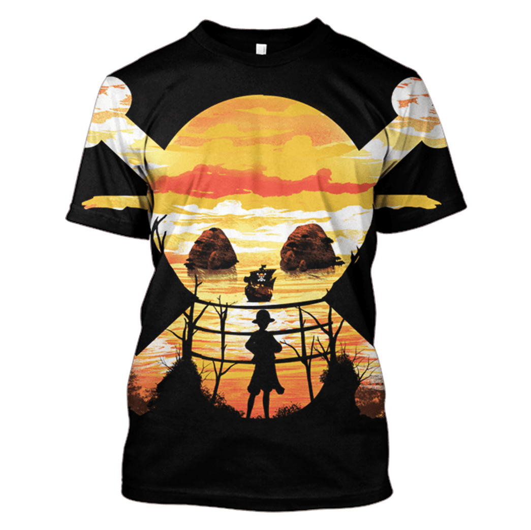  One Piece T-shirt One Piece Symbol Monkey D Luffy Under Sunset Black T-shirt One Piece Hoodie For Fan Adult Unisex