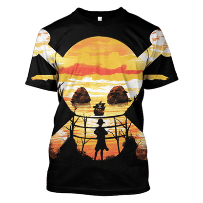  One Piece T-shirt One Piece Symbol Monkey D Luffy Under Sunset Black T-shirt One Piece Hoodie For Fan Adult Unisex