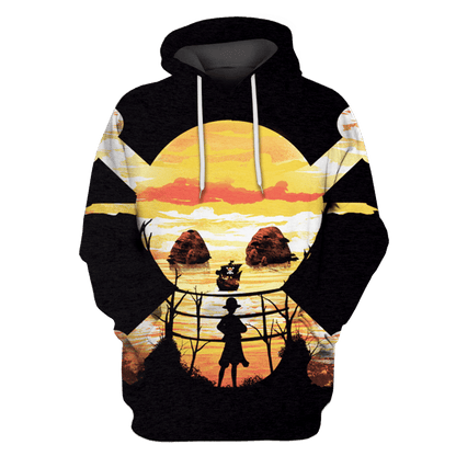  One Piece T-shirt One Piece Symbol Monkey D Luffy Under Sunset Black T-shirt One Piece Hoodie For Fan Adult Unisex