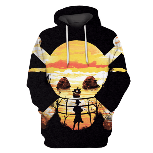  One Piece T-shirt One Piece Symbol Monkey D Luffy Under Sunset Black T-shirt One Piece Hoodie For Fan Adult Unisex