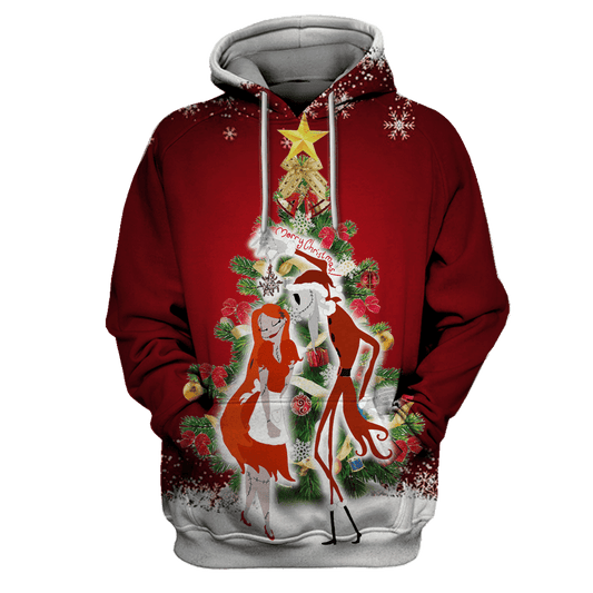 Nightmare Before Christmas Shirt Jack Skellington And Sally Under Christmas Tree Red Hoodie Nightmare Before Christmas Hoodie