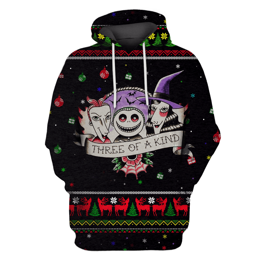  Nightmare Before Christmas T-shirt Three Of A Kind Lock Shock And Barrel Black Hoodie Adult Unisex