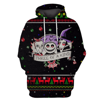  Nightmare Before Christmas T-shirt Three Of A Kind Lock Shock And Barrel Black Hoodie Adult Unisex