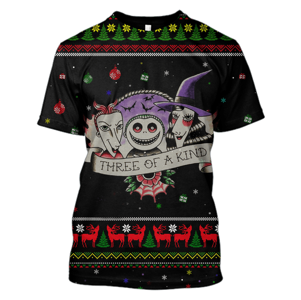  Nightmare Before Christmas T-shirt Three Of A Kind Lock Shock And Barrel Black Hoodie Adult Unisex